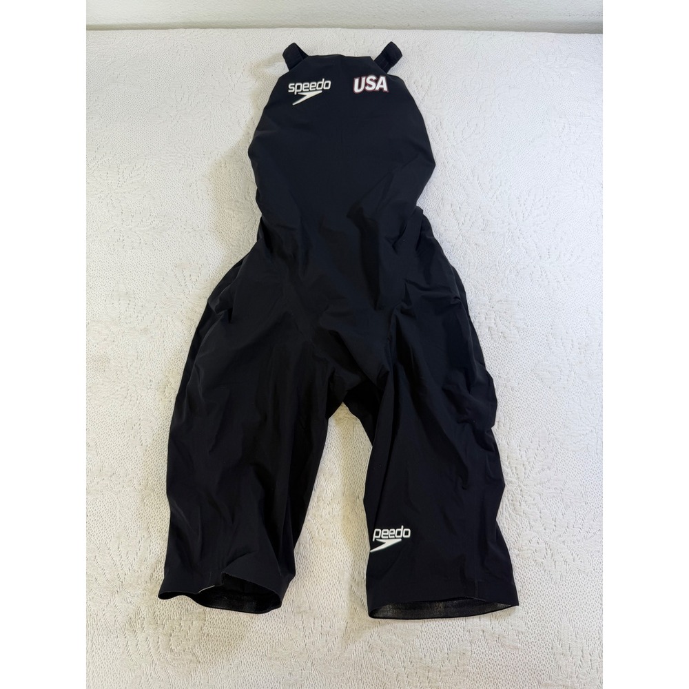 Speedo Fastskin LZR Racer Elite 2 Open Back Kneeskin USA Black Swimsuit Size 27